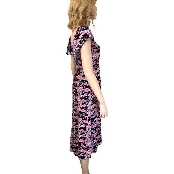 Sofia Jeans Vergara Dress Viscose Pink Multi Shirred Smocked Flutter Sleeves - Picture 10 of 16